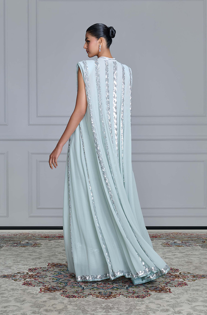 Grey Striped Sequin Georgette Jacket Set