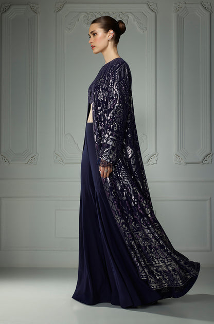 Royal Blue Front Open Aztec Rainbow Sequin Sharara Set