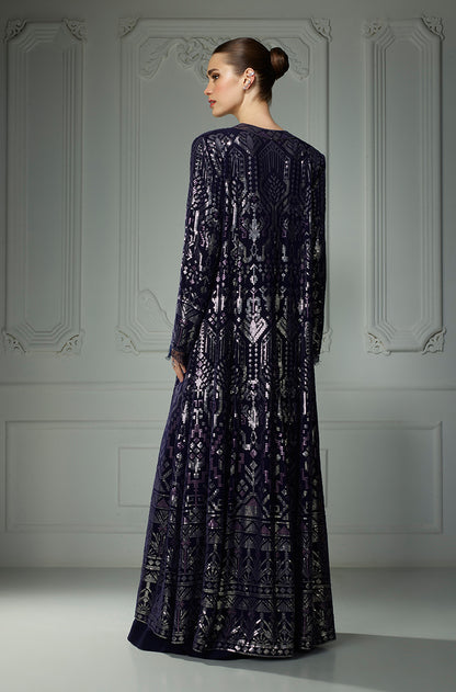 Royal Blue Front Open Aztec Rainbow Sequin Sharara Set