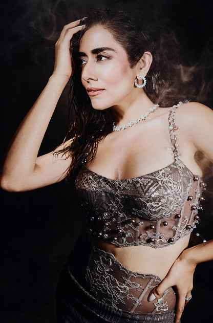 Jonita Gandhi in our Grey Sequin Embroidered Skirt Set