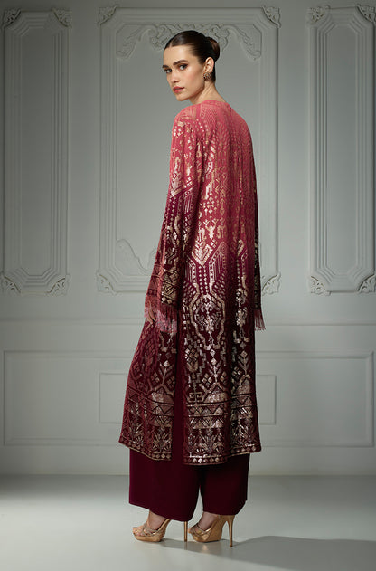 Old Rose To Wine Aztec Sequin Embroidered Kurta Set
