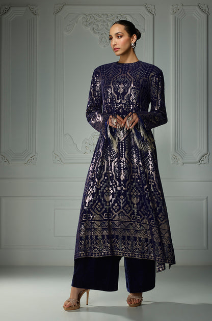 Midnight Blue Aztec Sequin Embroidered Kurta Set