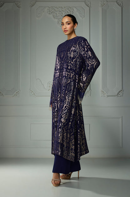Midnight Blue Aztec Sequin Embroidered Kurta Set