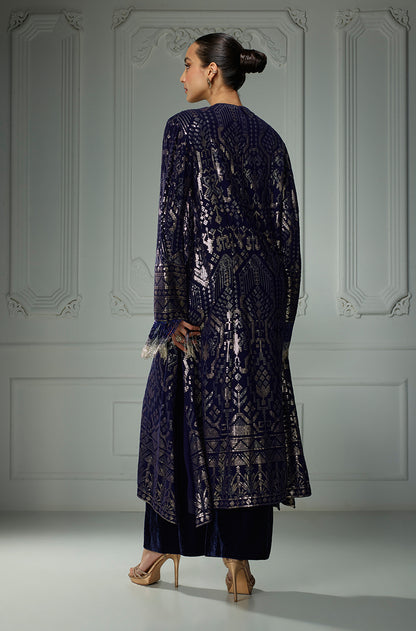 Midnight Blue Aztec Sequin Embroidered Kurta Set