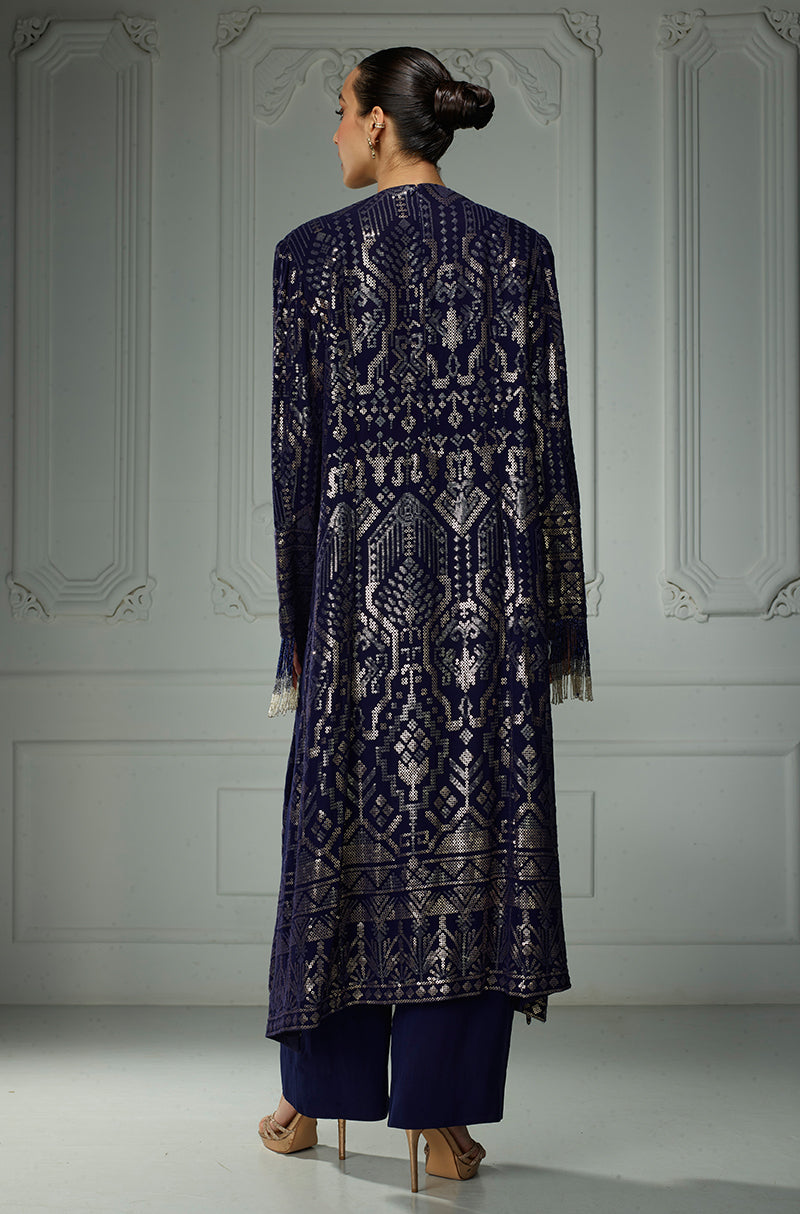 Midnight Blue Aztec Sequin Embroidered Kurta Set