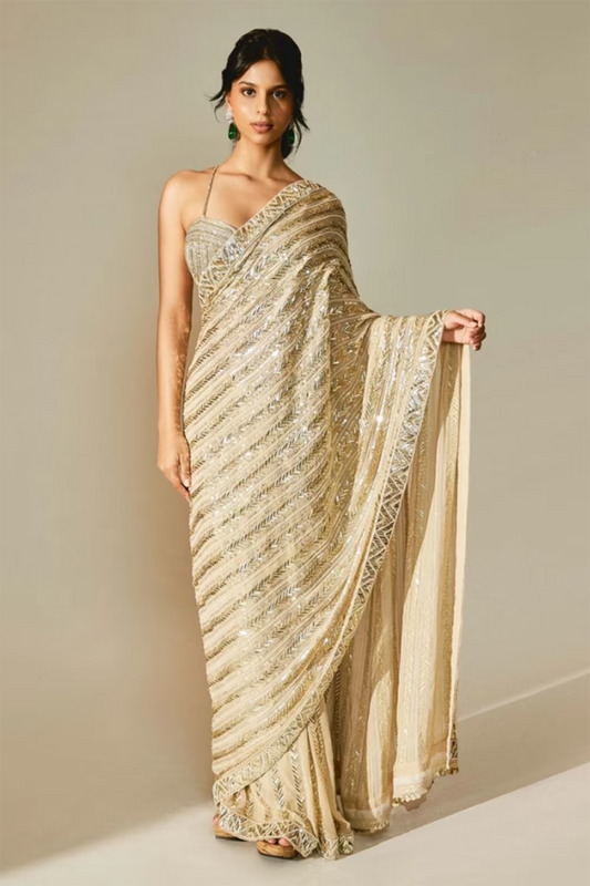 Suhana Khan in our classic Ivory Taban Saree