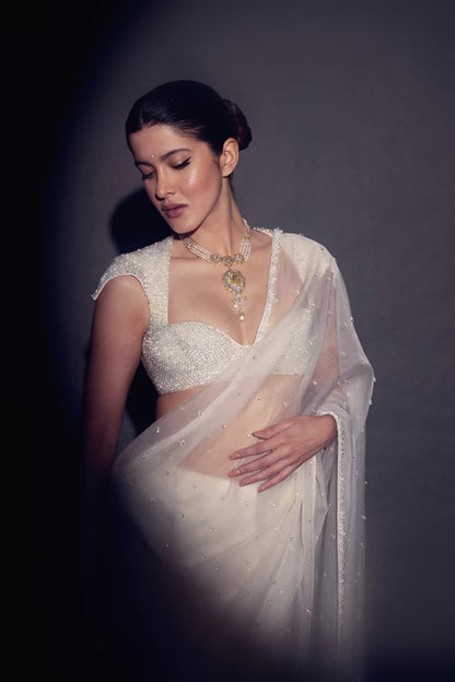 Shanaya Kapoor in Pearl Encrusted Saree Set