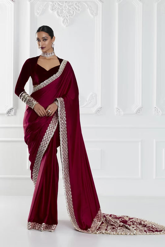 Red Embroidered Saree Set