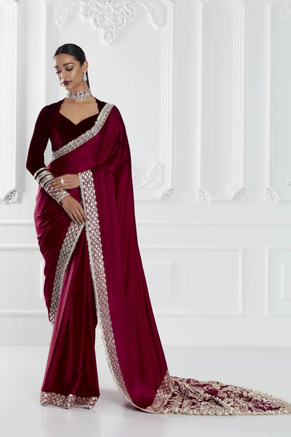 Red Embroidered Saree Set