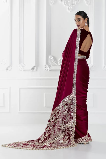 Red Embroidered Saree Set