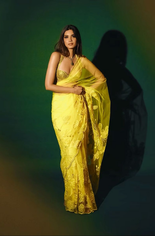 Diana Penty in Yellow Embroidered Saree Set