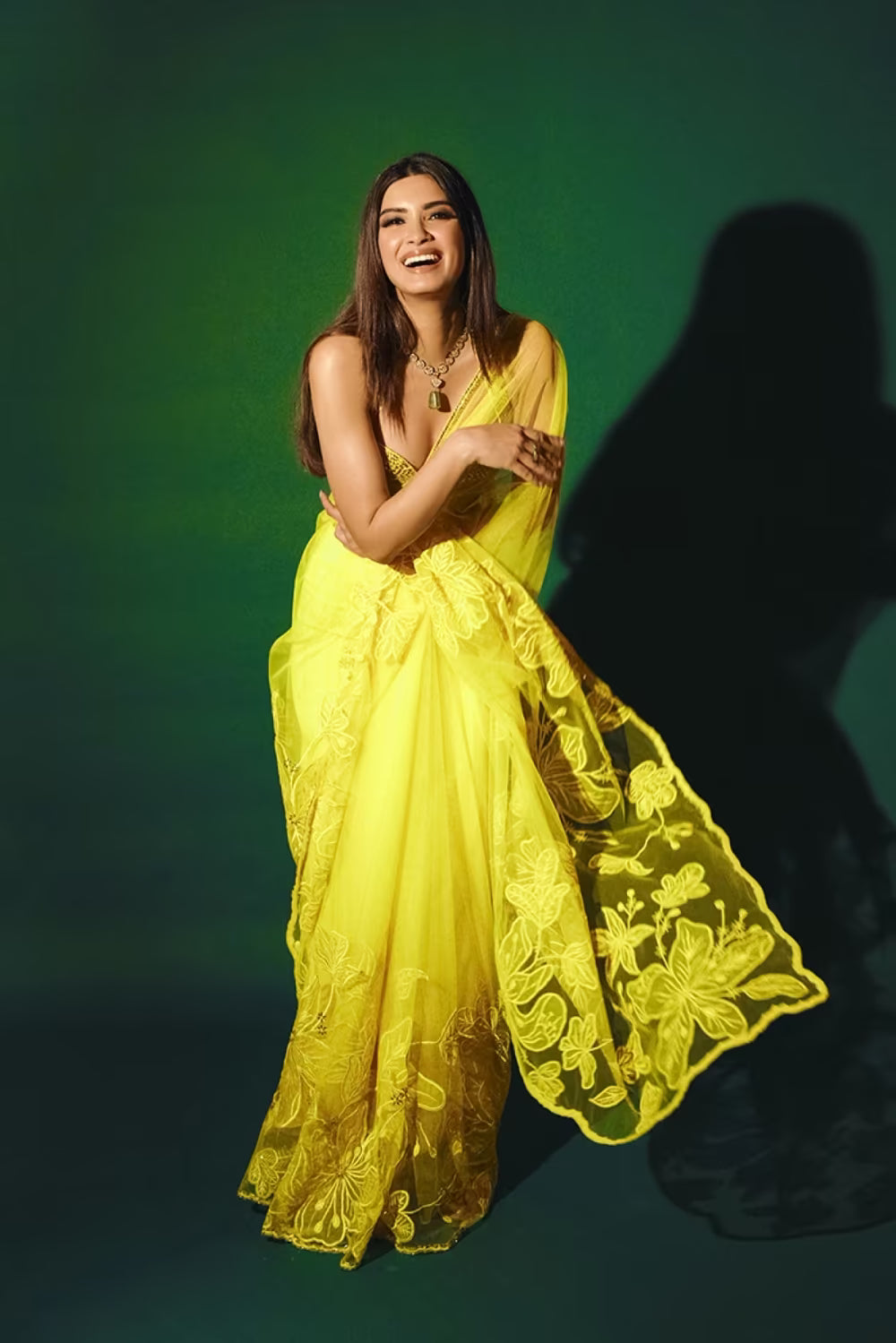 Diana Penty in Yellow Embroidered Saree Set