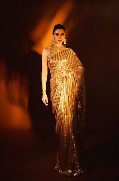 Diana Penty in our Gold Dual Tone Chiffon Sequin Saree Set
