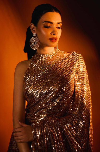 Diana Penty in our Gold Dual Tone Chiffon Sequin Saree Set