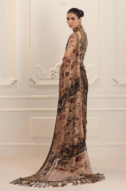 Green & Black Floral Printed Pre-Pleated Saree Set