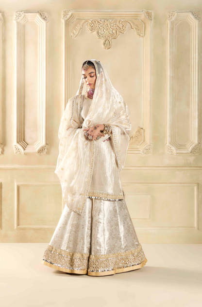 Silver Tissue Embroidered Kurta with Sharara Set