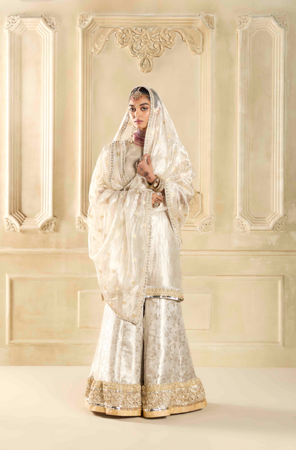 Silver Tissue Embroidered Kurta with Sharara Set