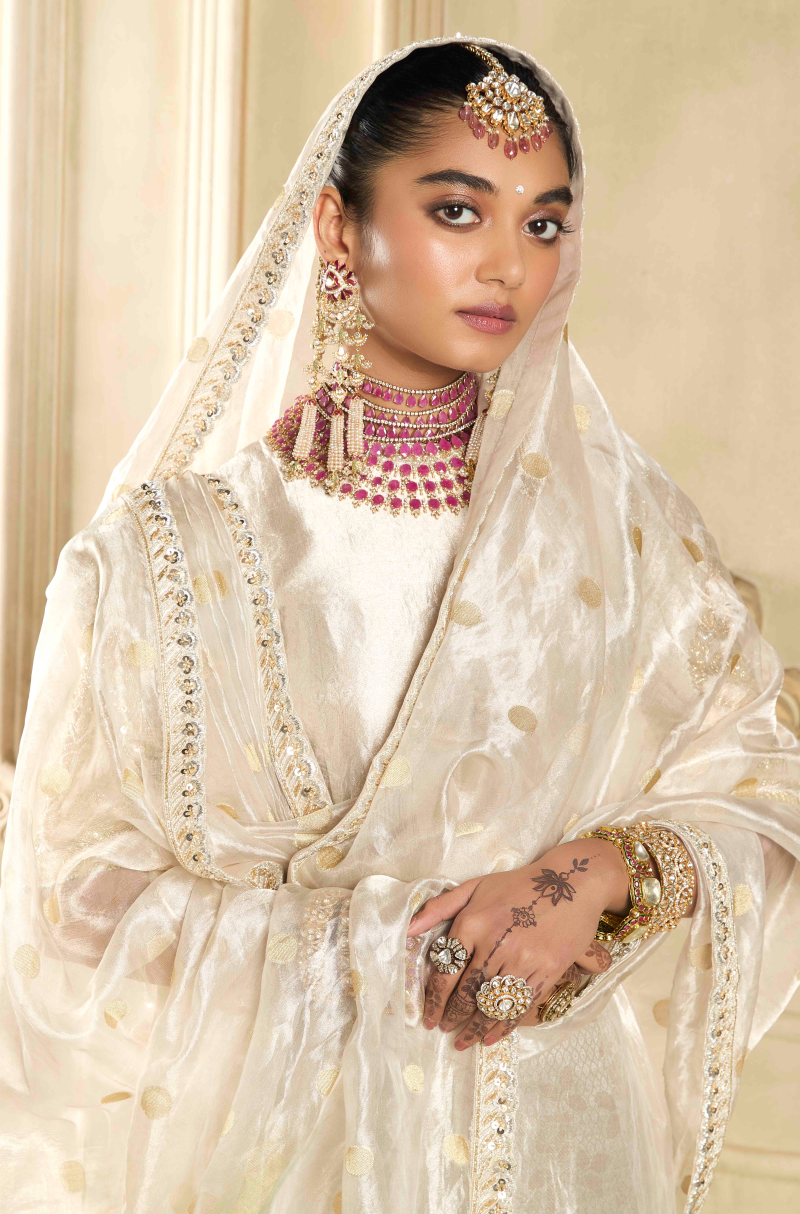 Silver Tissue Embroidered Kurta with Sharara Set