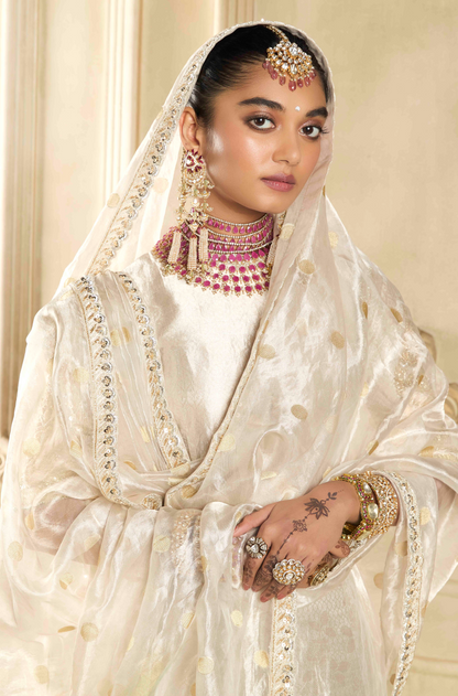 Silver Tissue Embroidered Kurta with Sharara Set