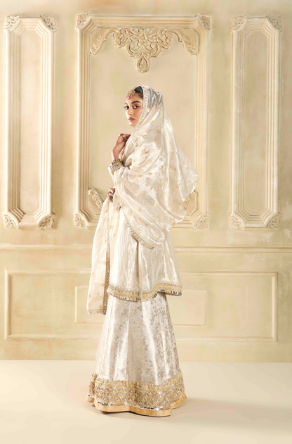 Silver Tissue Embroidered Kurta with Sharara Set