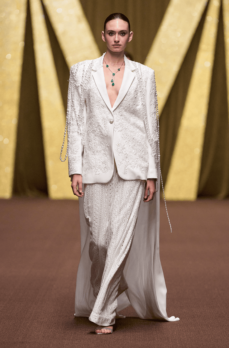 Ivory Lace & Thread Embroidered Blazer Set