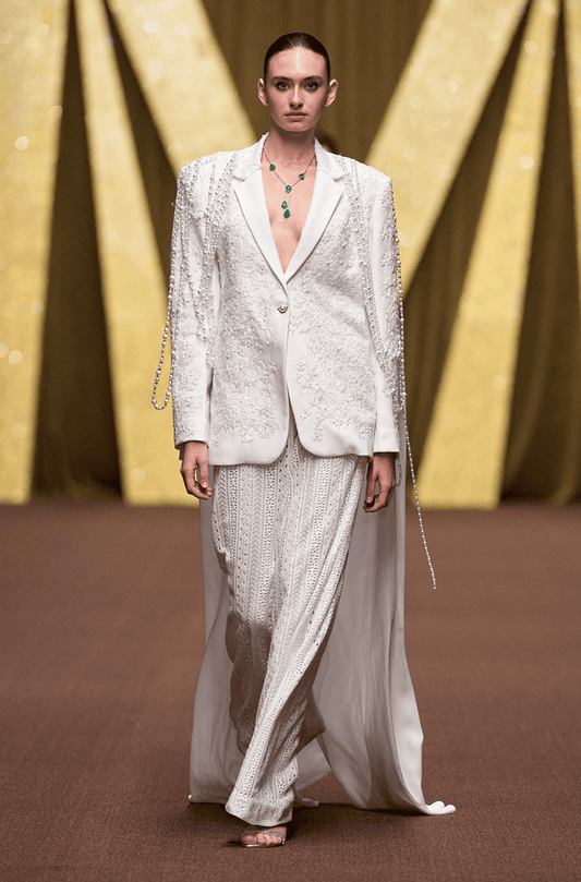 Ivory Lace & Thread Embroidered Blazer Set