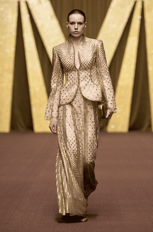 Beige Chantilly Lace Pallazo Pant Set