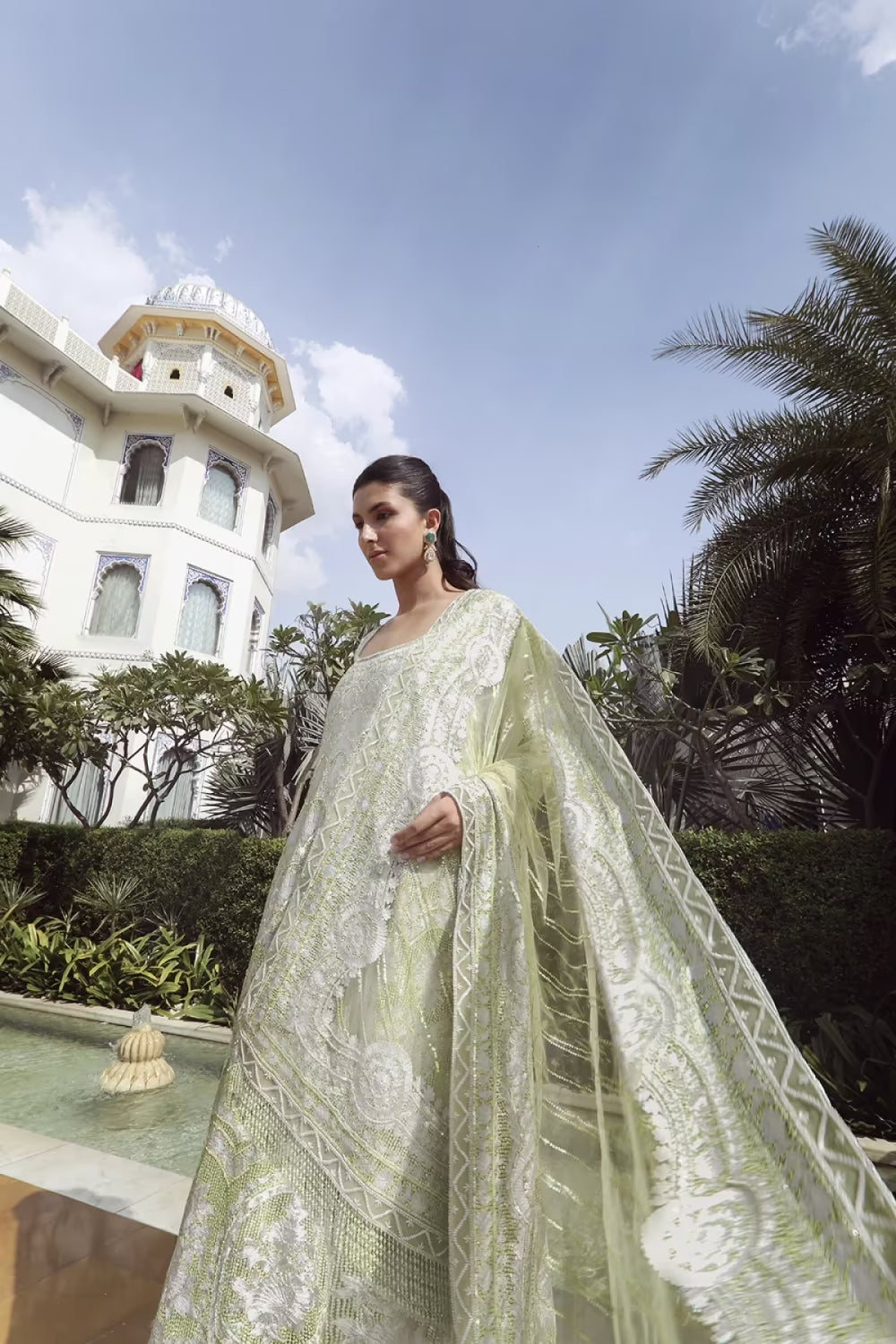 Mint Green Tulle Kashmiri Kalidar Set