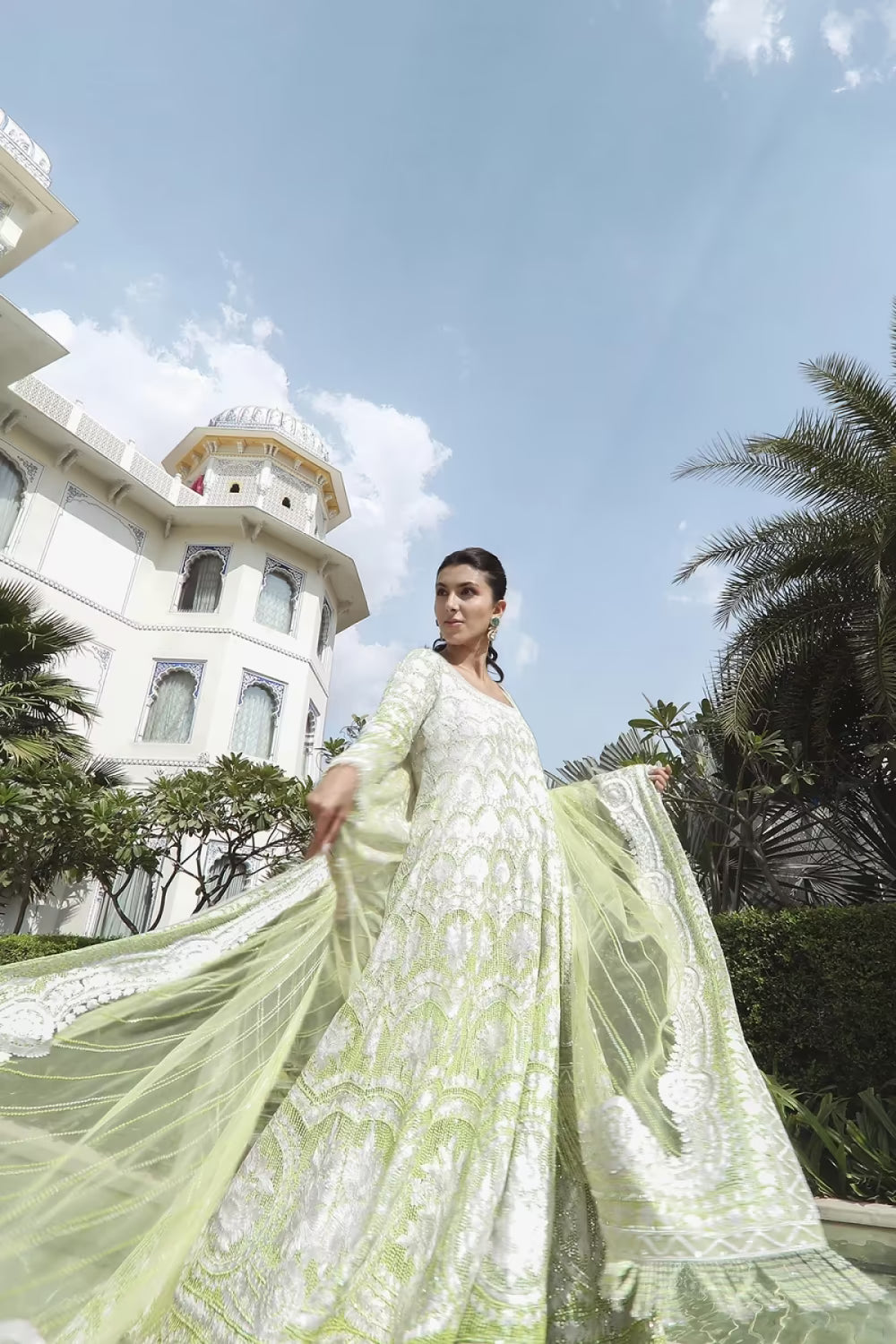 Mint Green Tulle Kashmiri Kalidar Set