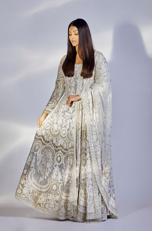 Aishwarya Rai Bachchan in our Ivory Embroidered Anarkali Set