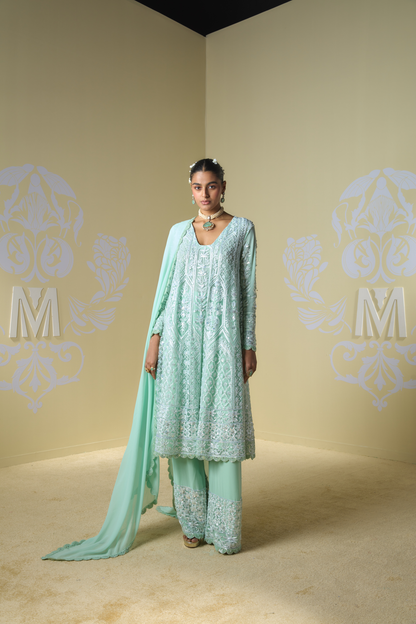 Mint Kashmiri Embroidered Kurta Set