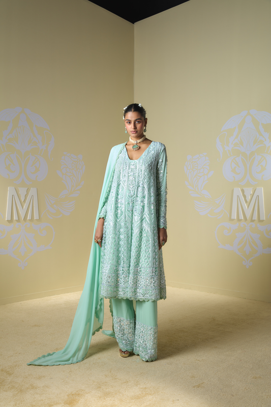Mint Kashmiri Embroidered Kurta Set