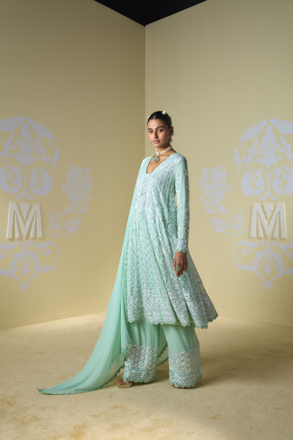 Mint Kashmiri Embroidered Kurta Set
