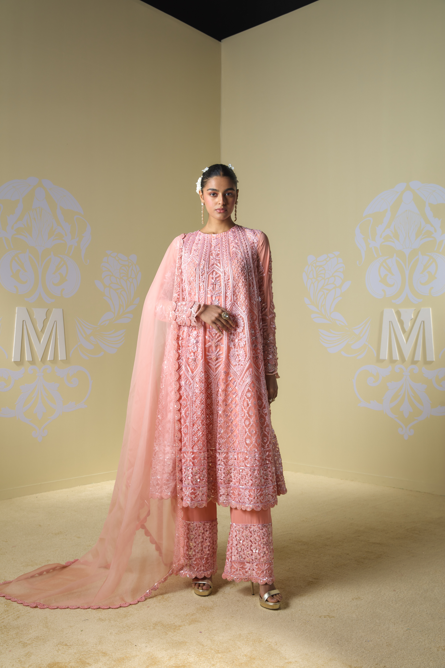 Coral Kashmiri Embroidered Kurta Set