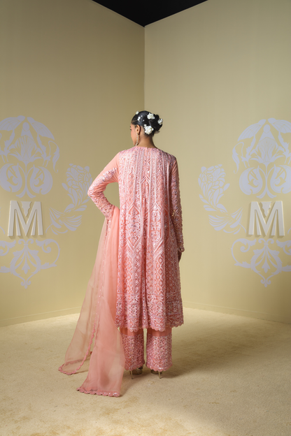 Coral Kashmiri Embroidered Kurta Set
