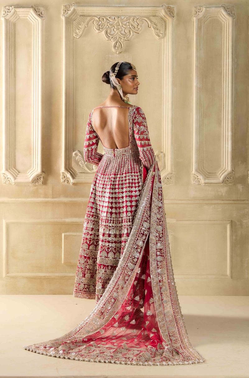 Red Embroidered Kalidar Kurta Set