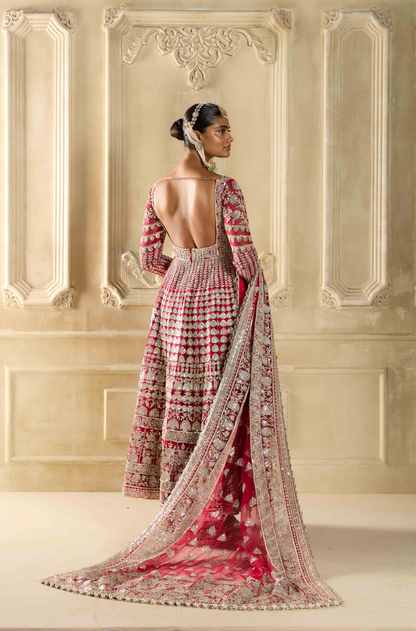 Red Embroidered Kalidar Kurta Set