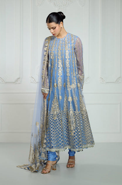Fresh Blue Kashmiri Embroidered Long Kurta Set