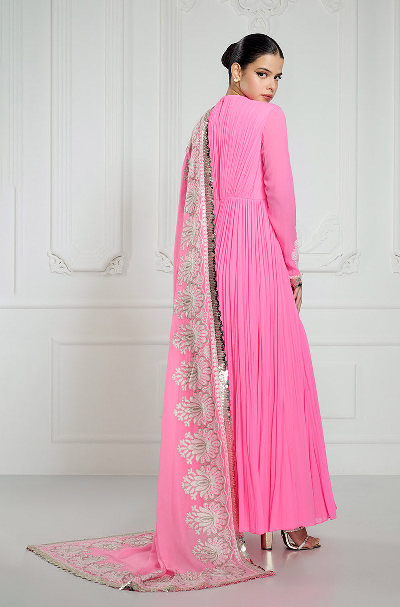 Bright Pink with Kashmiri Border Kurta Set