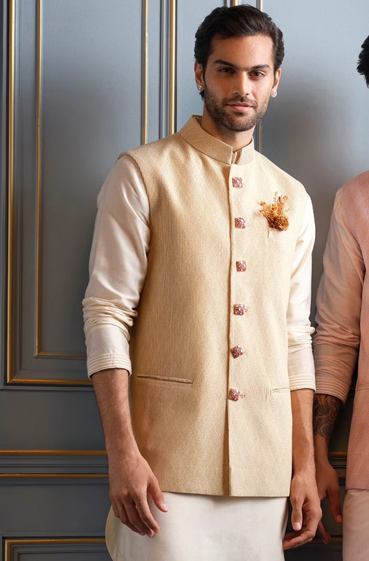 Cream Pintucks Textured Bundi Set