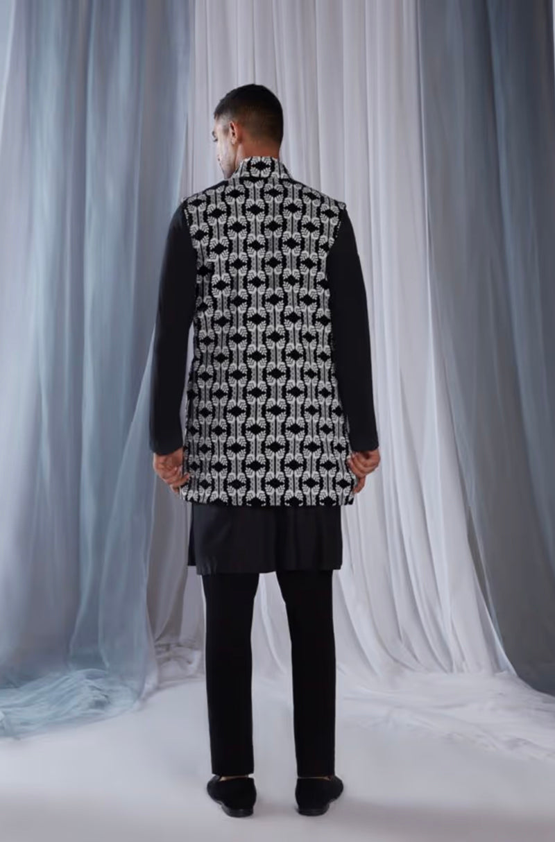 Mijwan Black Thread Embroidered Bundi Set