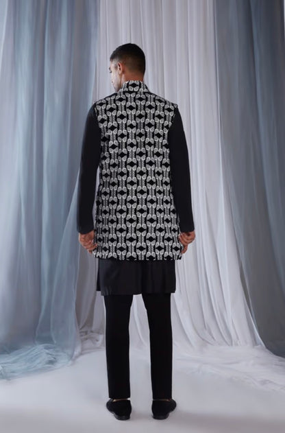 Mijwan Black Thread Embroidered Bundi Set