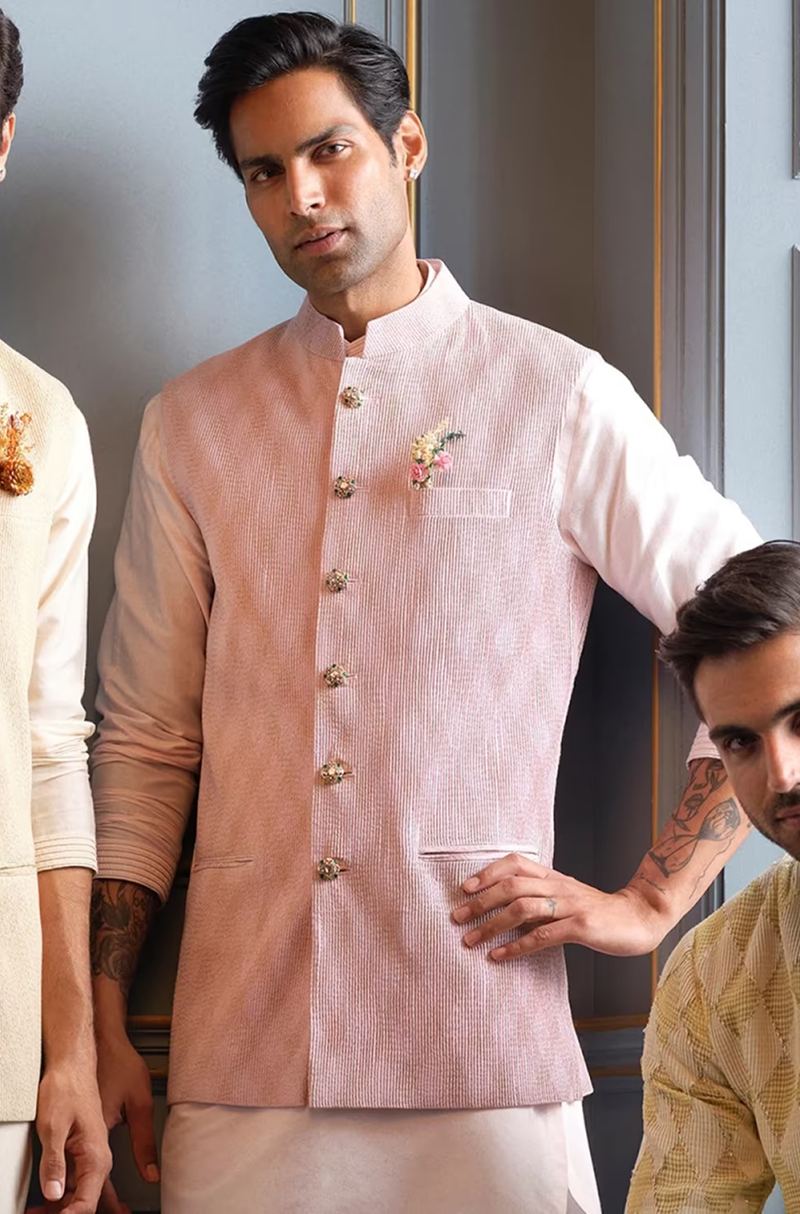 Powder Pink Pintucks Textured Bundi Set