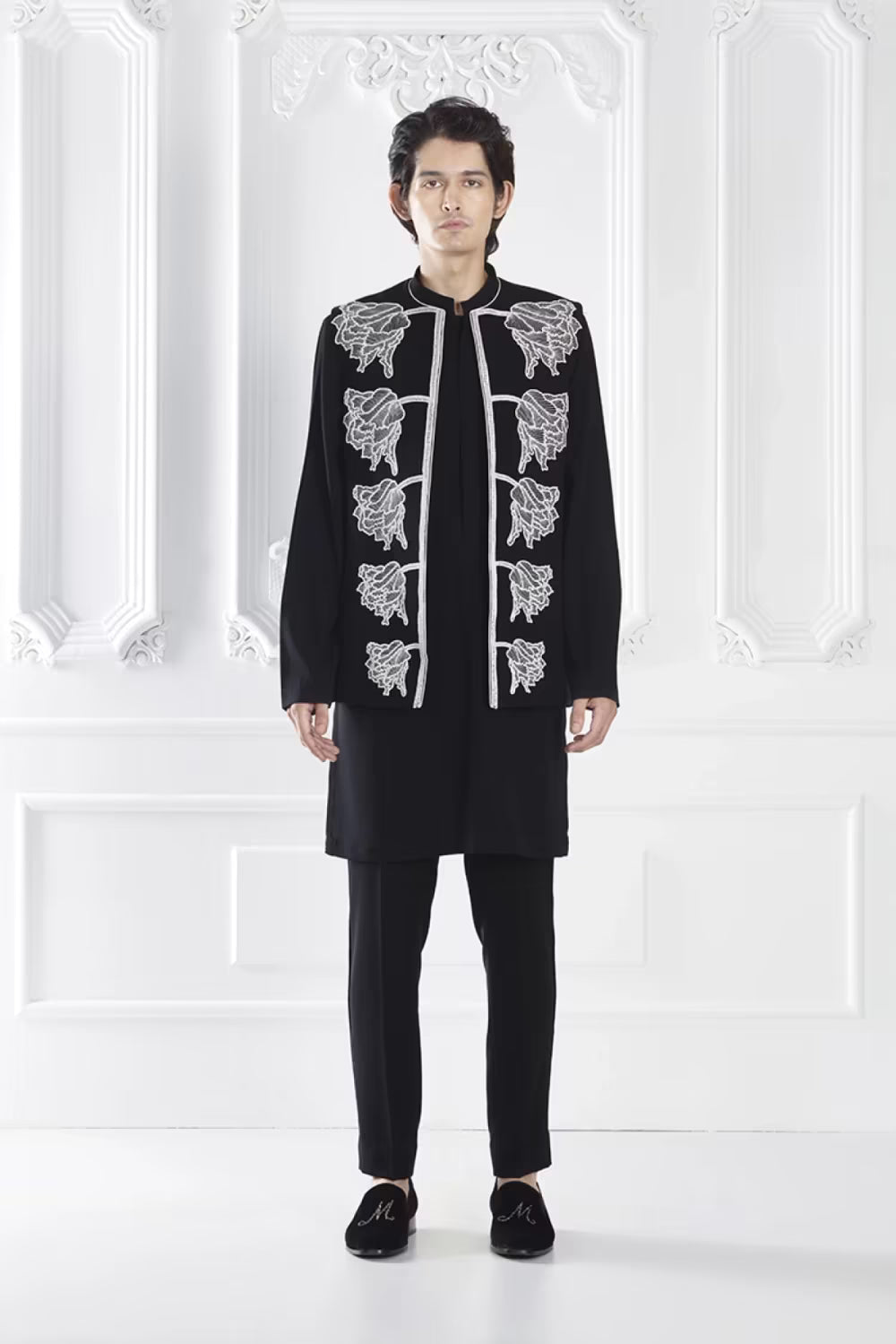 Black Floral Embroidered Bundi Set