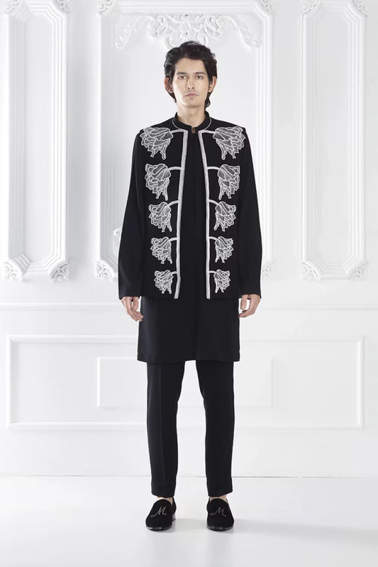 Black Floral Embroidered Bundi Set