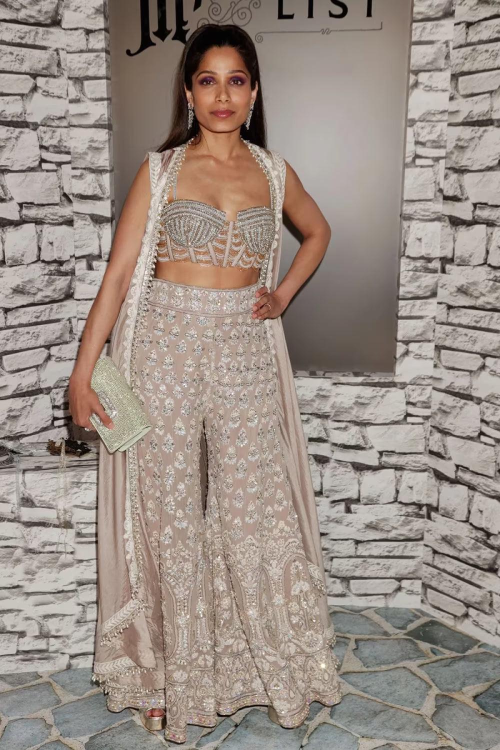 Freida Pinto in our Oyster Mijwan Sharara Set