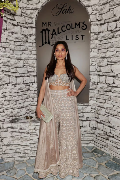 Freida Pinto in our Oyster Mijwan Sharara Set