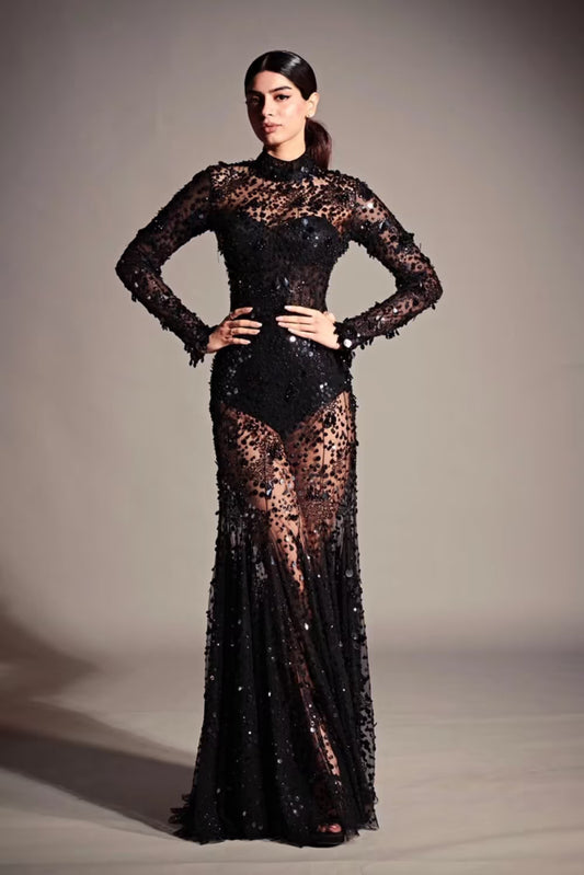 Khushi Kapoor in our Black Embroidered Maxi