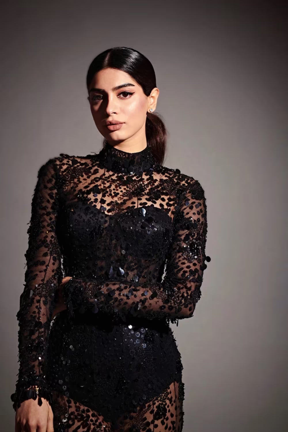 Khushi Kapoor in our Black Embroidered Maxi