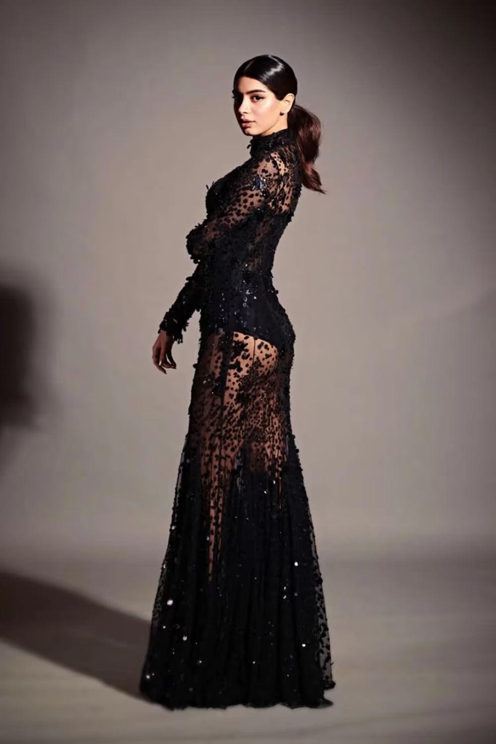 Khushi Kapoor in our Black Embroidered Maxi